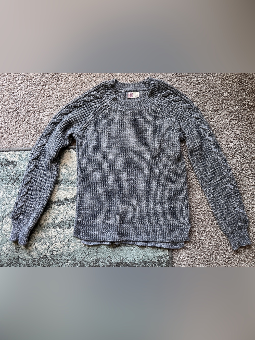 SO Gray Cable-Trim Crewneck Sweater